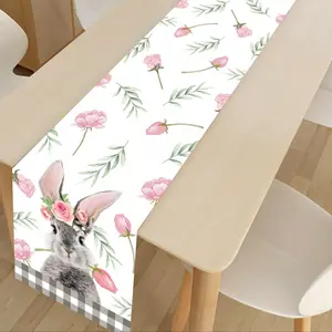 1Pcs Easter Table Runner, Cute Rabbit Pattern, Spring New Home Decor, Durable Polyester Material, Suitable for Dining Room Kitchen TV Cabinet