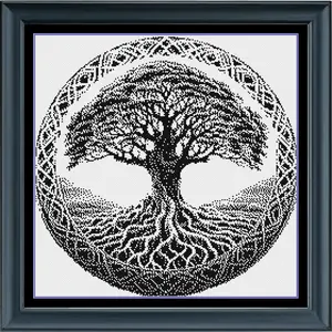 Medium Sized Tree Of Life Monochrome Counted Cross Stitch Pattern Instant PDF Download