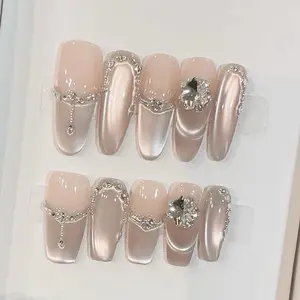 Handmade 10pcs Press On Nails in Small, Medium, and Large Sizes with Jelly Glue Tool Kit - Ideal for Home Decor