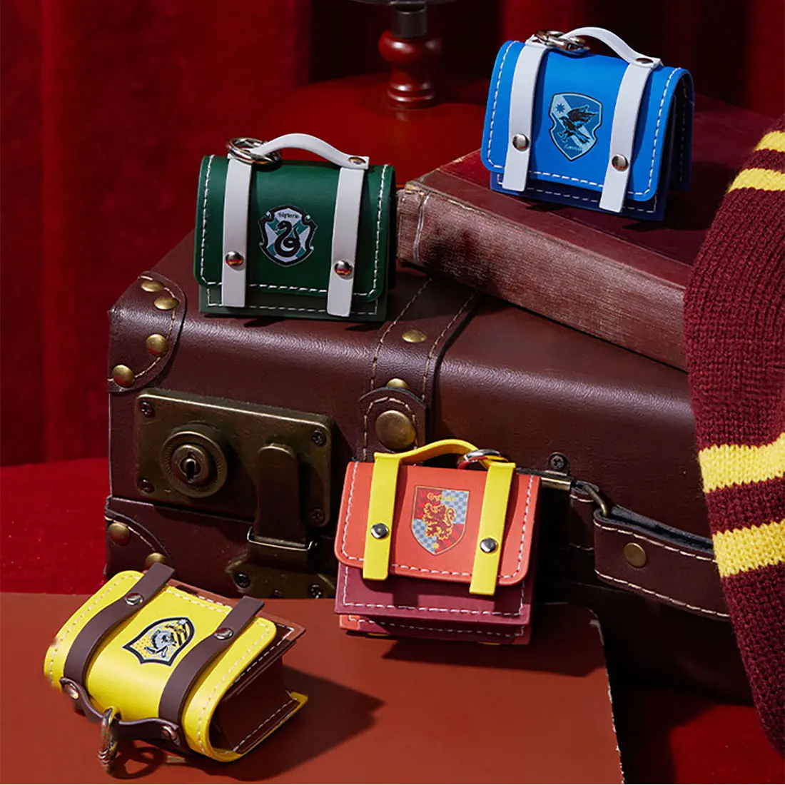 Harry Potter Officially Licensed Slytherin Mini Backpack Pouch, Hogwarts House Crest Earbud Case, Small PU Leather Coin Purse with Keychain, Portable Mini Bag Keyring Gift for Potter Fans