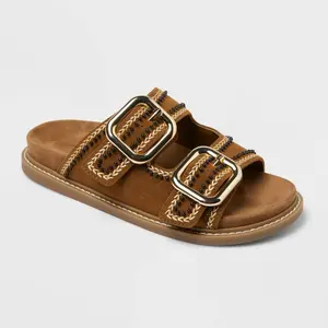 Women's Collin Double Buckle Footbed Sandals - Universal Thread Chestnut 6: Slip-On, Open Toe, Textured Outsole, Medium Width