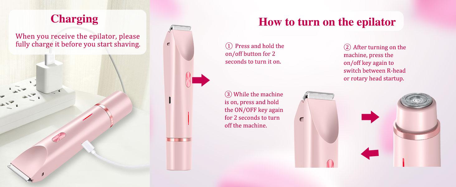 Electric Bikini Trimmer, 2-in-1 Body and Facial Hair Removal Dual-Head Electric Shaver, Waterproof USB Rechargeable Cordless Hair Trimmer for Women, Portable Hair Trimmer, Multifunctional Festival Gift razor