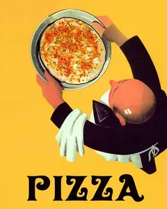 Waiter Pizza Italy Italia Italian Food Restaurant Vintage Poster. Kitchen Room Interior Decor. Poster No Frame