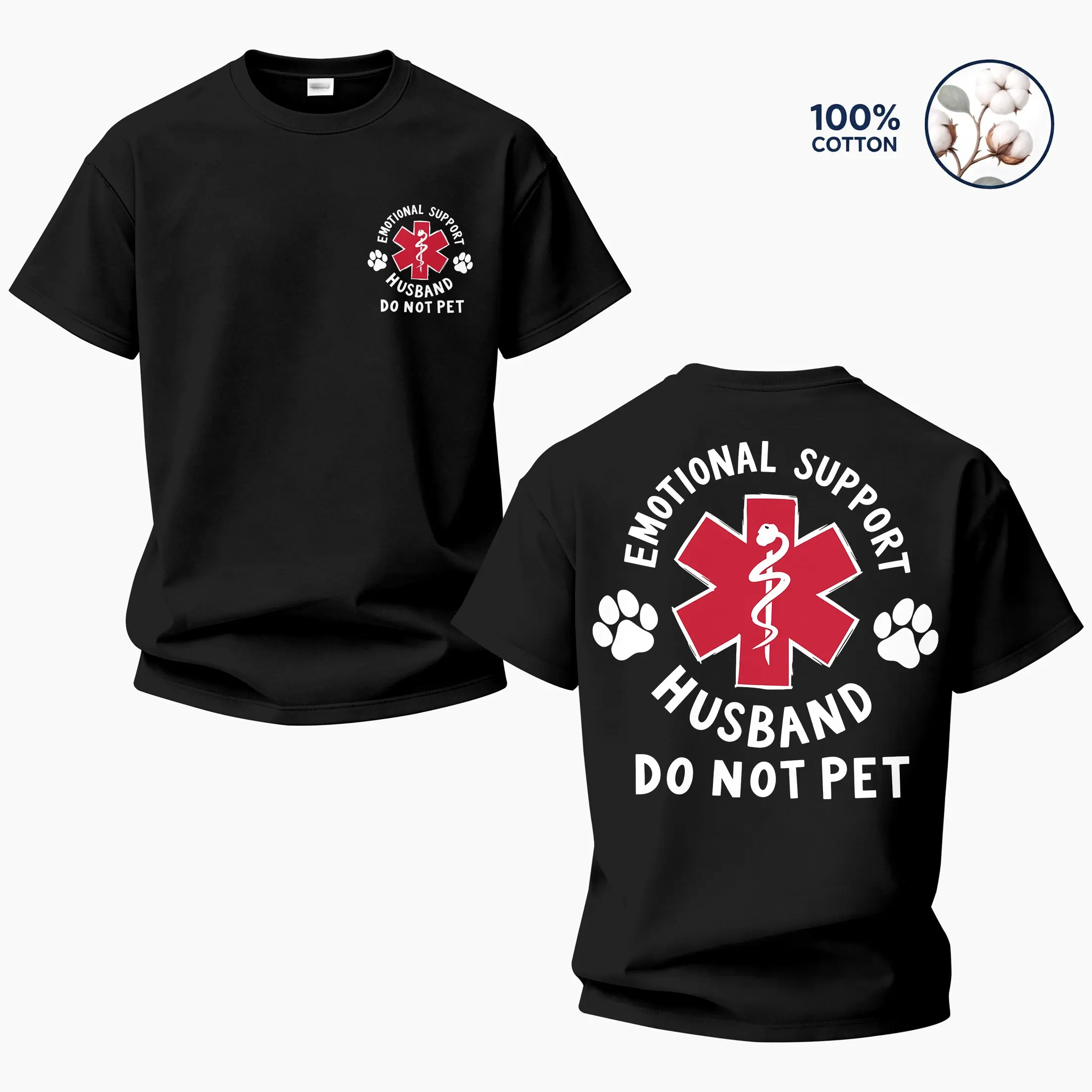 Unisex🧸 "Emotional Support Husband" Cotton Short Sleeve T-Shirt Relaxed Fit Breathable Crew Neck Casual Graphic Tee Summer Top Good Graphic Tees Funny Graphic Tee Trendy T-Shirts Oversized T Shirts Fits