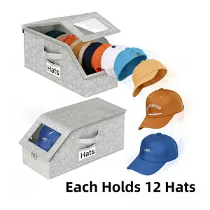 Hat Organizer for Baseball Caps,Holds up to 12 Caps Hat Organizer for Closet, Sturdy Stackable Storage for Men with Clear Lid, Flip-Top Access, Space-Saving Hat Box for Closet, Breathable Fabric