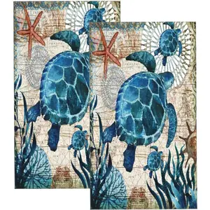 Sea Turtle Hand Towels for Bathroom  Vintage Ocean Beach Theme Bathroom Hand Towel Ultra Soft Absorbent Small Bath Towels Kitchen Dish Guest Towel for Hotel,Spa,Gym,Home Decor 15.7"x27.5" Teal
