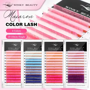 winky beauty Macaron color Hand Woven Premium Synthetic Mink Eyelashes,0.07mm Individual 6 Colors Rainbow Rose Pink/Purple/ Yellow/Green/Blue/Pink Faux Mink Color Eyelashes, Soft Natural Individual Classic for Eyelash Extensions Makeup Tool