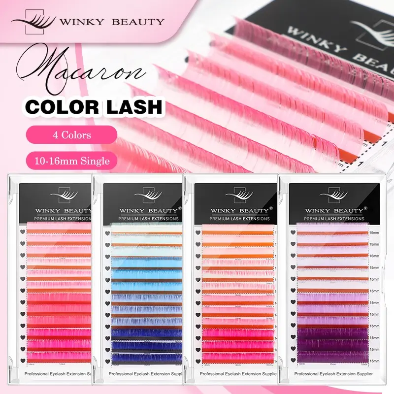 winky beauty Macaron color Hand Woven Synthetic Mink False Eyelashes, Fashion Eyelashes, 0.07mm Individual 6 Colors Rainbow Rose Pink/Purple/Yellow/Green/Blue Faux Mink Color Eyelashes, Soft Natural Individual for Eyelash Extensions Makeup Tool