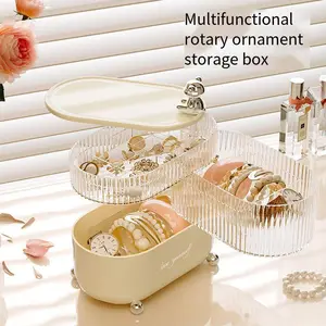 Luxury Household Goods Desktop Storage Box with Cover Rotating Cosmetics Storage Jewelry Sundries Dustproof and Moisture-proof