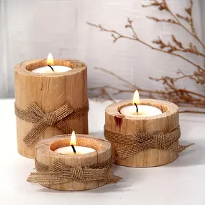 A Set of Three Wooden Crafts in Three Sizes, Adorned with Bows, Can Serve As Multifunctional Items Such As Candle Holders, Candle Stand, Or Flower Pots. They Are Attractive And Practical, Making Them Suitable for Decorating Homes, Restaurants