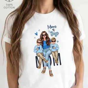 Cotton Short Sleeve TShirt Mom of Girls Cartoon Print Y2K Style Crew Neck Polyester Durable Stitching Long Lasting Use Mother Day Gift