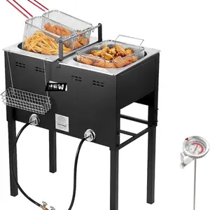 Durable 3-Basket Double-Tank Gas Deep Fryer, Household Kitchen Utensil