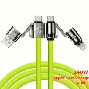 Creative Four-In-One Phone Silicone PD Data Cable, Multi-Port Charging Wire, Compatible with Samsung Xiaomi Redmi Oppo Vivo Smartphones