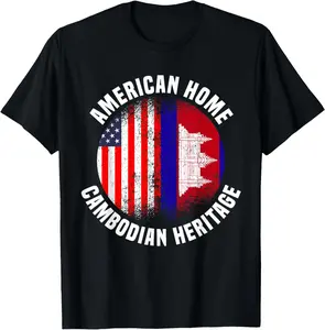 100%cotton Cambodia Outfit for Men & Women US American Cambodian Flag T-Shirt