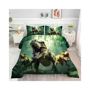 Kids Dino Comforter Set Twin Size for Boys Green Dinosaur Quilt Set Soft Microfiber Dino Bed Set for All Season Use Dinosaur Bedding Set with 1 Comforter + 1 Pillowcase