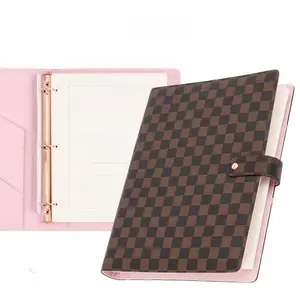 3 Ring Checkered Binder Letter PU Leather 1 inch with 8.5 x 11 Inch Loose Leaf Note Paper for Students Professionals