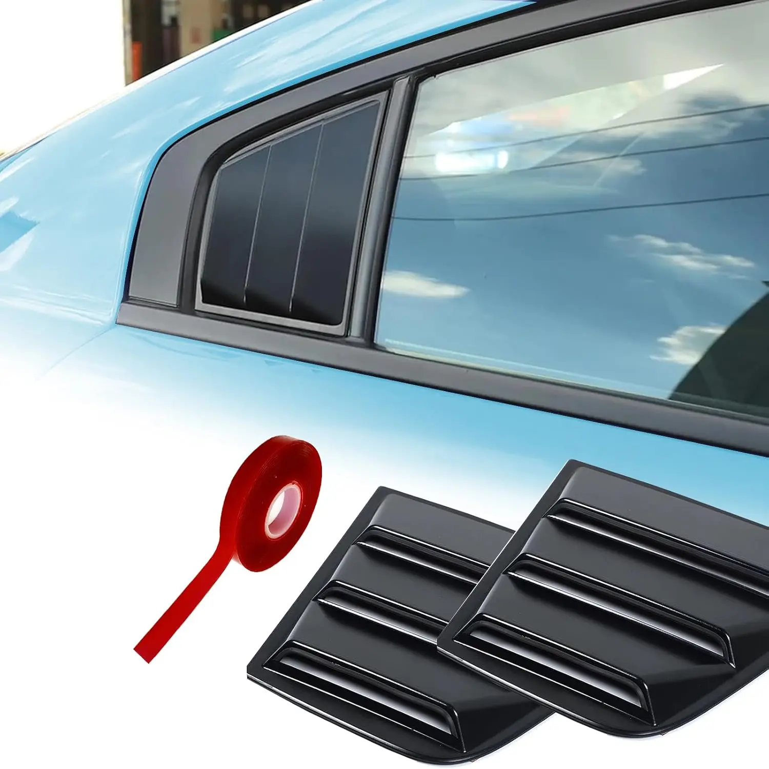 for  2011-2024 Side Window Louvers Air Vent Scoop Shades Cover Blinds ABS (Black)