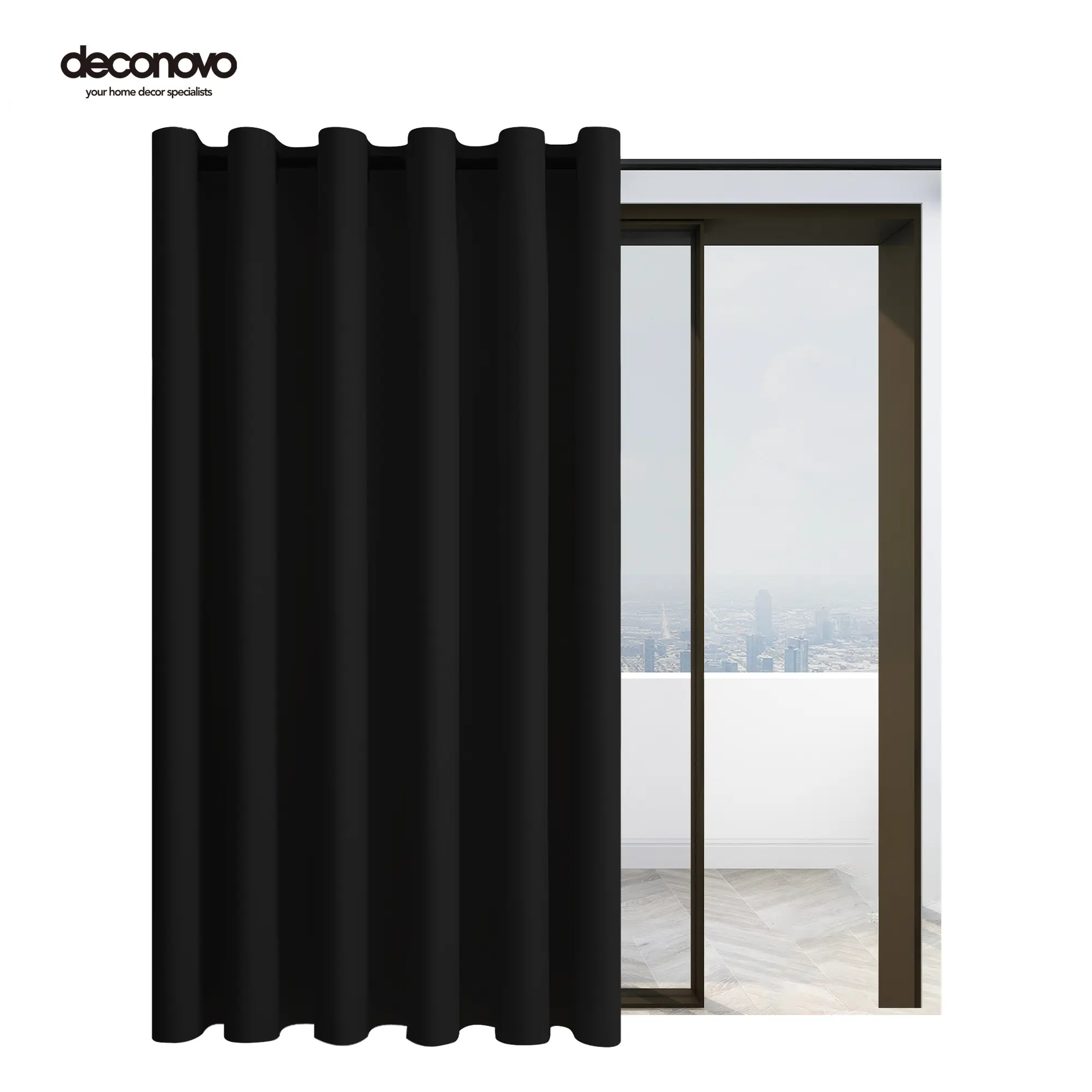 Deconovo 1-Panel Extra Wide Blackout Navy Blue Curtain - Thick Drapes for Glass Sliding Door, Living Room, Home Theater, Blackout Curtains, Navy Blue Curtains