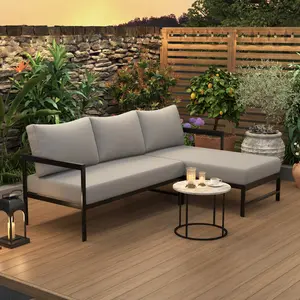 Outdoor L-Shaped Sofa with Iron Frame,Weather-Resistant Patio Sofa Set with Ultra-Thick Cushions,Comfortable Seating for 3,Ideal for Patio, Balcony,and Garden
