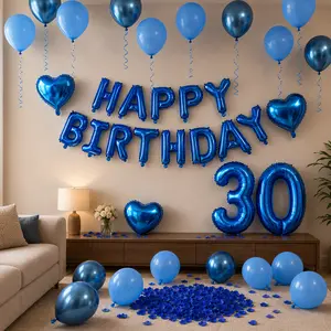 Blue Birthday Balloon Set – Includes Letter & Heart Balloons, Latex Balloons, Optional Number Balloons, Perfect Party Decoration for Adults & Kids