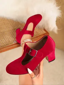 Women's Elegant Solid Color Mary Jane Shoes, Fashionable Round Toe Thick Heel Shoes for Daily Wear, Lightweight Breathable Comfortable Shoes for Women & Girls, Classy