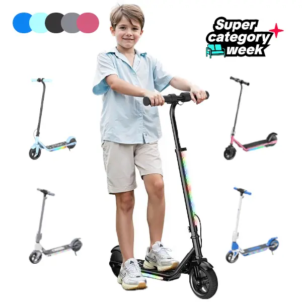 【Dealsforyou】150W Electric Scooter for Kids 6-12, Z2 Commute & Neighborhood Scooter with Adjustable Speed, Adjustable Handlebar Height, Dual Brake System, Finger Dial Control & LED Light Show