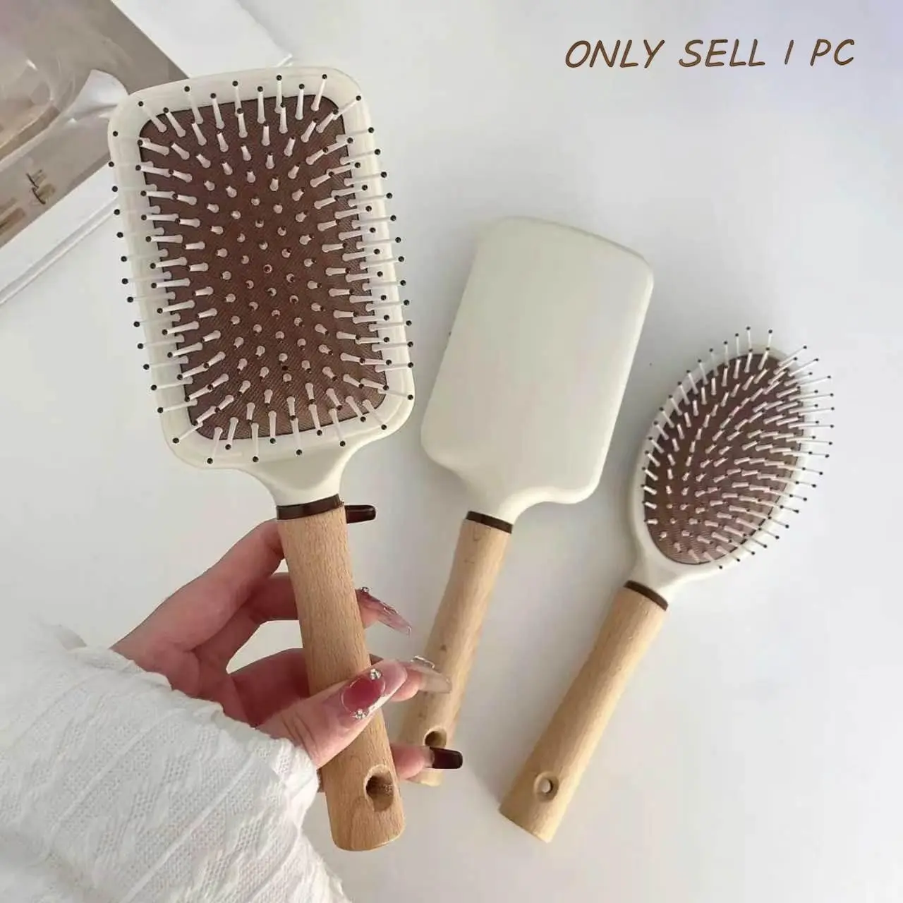 Multifunctional Cushion Hair Brush, Detangler Brush, 1 Count Wooden & Silicone Ultra-soft Long Hand Hair Comb, Hair Detangling Comb, Hair Styling Combs, Hair Care Tool for Both Personal Use & Barber Use