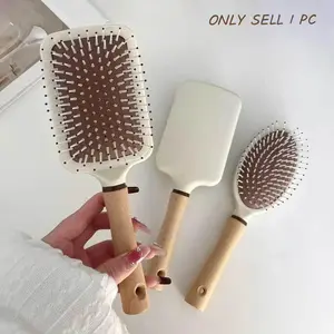 Multifunctional Cushion Hair Brush, Detangler Brush, 1 Count Wooden & Silicone Ultra-soft Long Hand Hair Comb, Hair Detangling Comb, Hair Styling Combs, Hair Care Tool for Both Personal Use & Barber Use