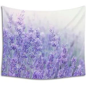 Lavender Flowers Sunlight Tapestry Violet Lavender Field Provence Tapestry Wall Hanging For Bedroom Living Room Dorm Home Decor 60X51 Inches Pastel Colors Blur