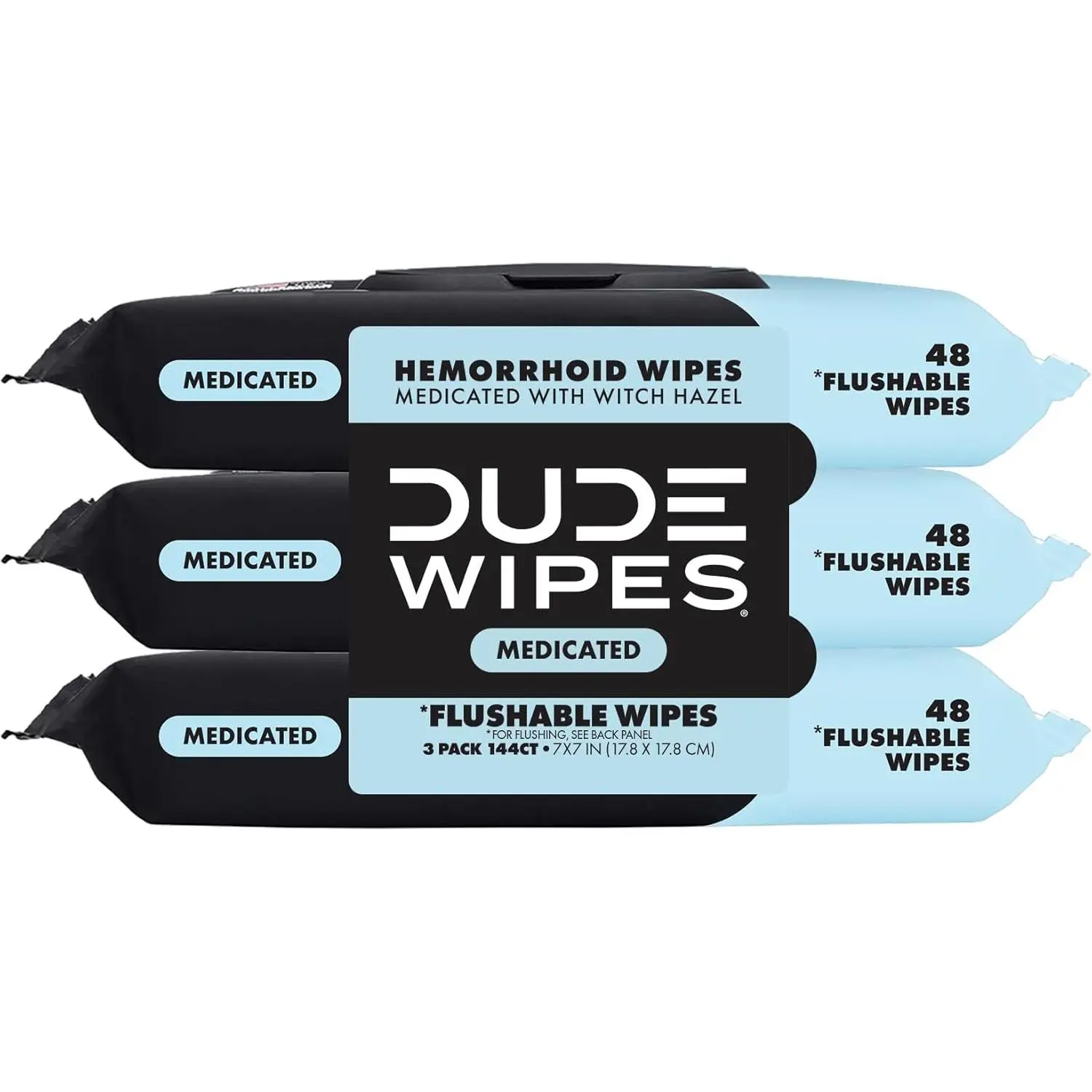 - Medicated Flushable Wipes - 3 Pack, 144 Wipes - Unscented Extra-Large Adult Wet Wipes - Medicated Witch Hazel - Septic and Sewer Safe