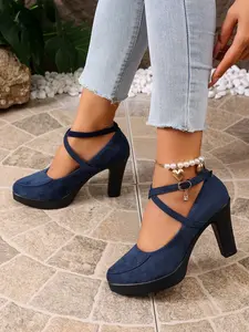 New Pointed Toe Flannel High Heel Pumps for Women, Adjustable Straps, Comfortable Rubber Sole, Elegant Style, Versatile for Daily Wear, Stylish