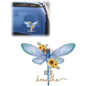 JOCK Just Breathe Dragonfly Car Sticker Decal, Vinyl Waterproof Automotive Window Sticker, Vintage Sun Flower Vehicle Bumper Decal, Positivity Auto Decoration Decals for Laptop, Wall (1PC)