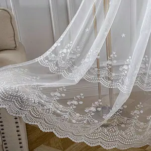 Embroidered Lace Curtain, Modern Simple Living Room Drapes, Non-Bleach Dust Proof Home Decor, Household Textiles for Home Living Room Bedroom