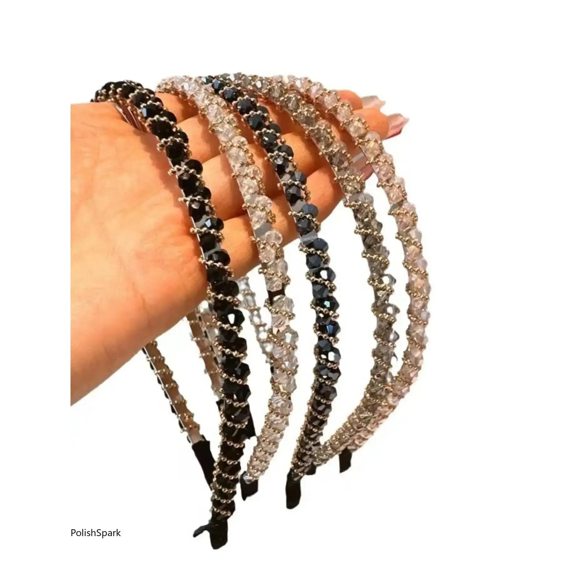 Women's 5-Pcs Thin Rhinestone Crystal Beaded Headbands - Elegant Sparkling Skinny Hair Hoops, Elastic Bands, Gem-Like Diamond-Look Crystal Statement Hair Accessories for Daily, Party Use, Headbands For Women, Crystal Statement Headbands