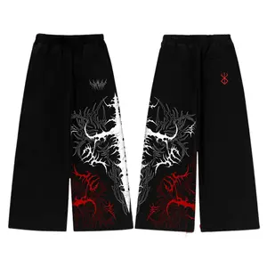 Graphic Berserk Anime Manga Inspired Gothic Baggy Wide-Leg Trousers Pants - Unisex Casual Loose Fit Cotton Lounge Hip Hop Streetwear Pants for Anime Fans - Size S to 5XL