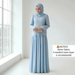 2-Piece Lightweight Breathable Semi-Sheer Crystal Dress + Chiffon Hijab Set | Layer Over Slip | Eid Party (MS306)