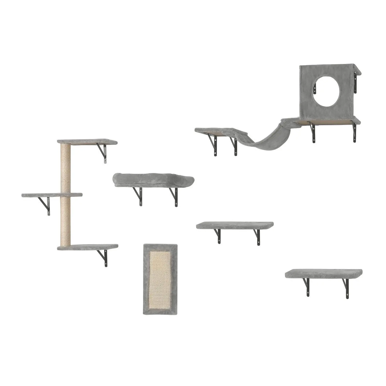 【Summerfinds】VEVOR Wall Mounted Cat Shelves Cat Wall Shelves and Perches with Jumping BoardsHammockSofaCat Tree & Cat GripCat Furniture and Shelves up to 40 lbs for SleepingPlayingClimbingSet of 6