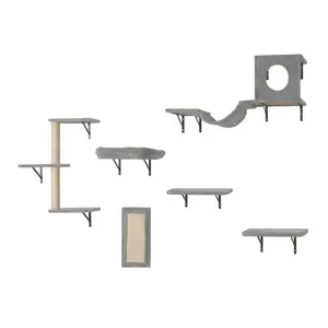 【fathersdaygift】VEVOR Wall Mounted Cat Shelves Cat Wall Shelves and Perches with Jumping BoardsHammockSofaCat Tree & Cat GripCat Furniture and Shelves up to 40 lbs for SleepingPlayingClimbingSet of 6