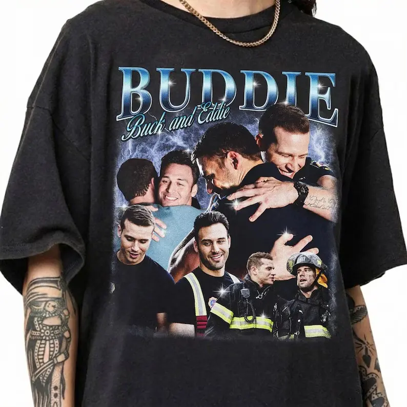 Vintage Buck and Eddie Retro Tshirt, 9-1-1 Fox Show 90s Bootleg Tee, Evan Buckley Ryan Guzman Graphic T-Shirt, Tv Fan Gift