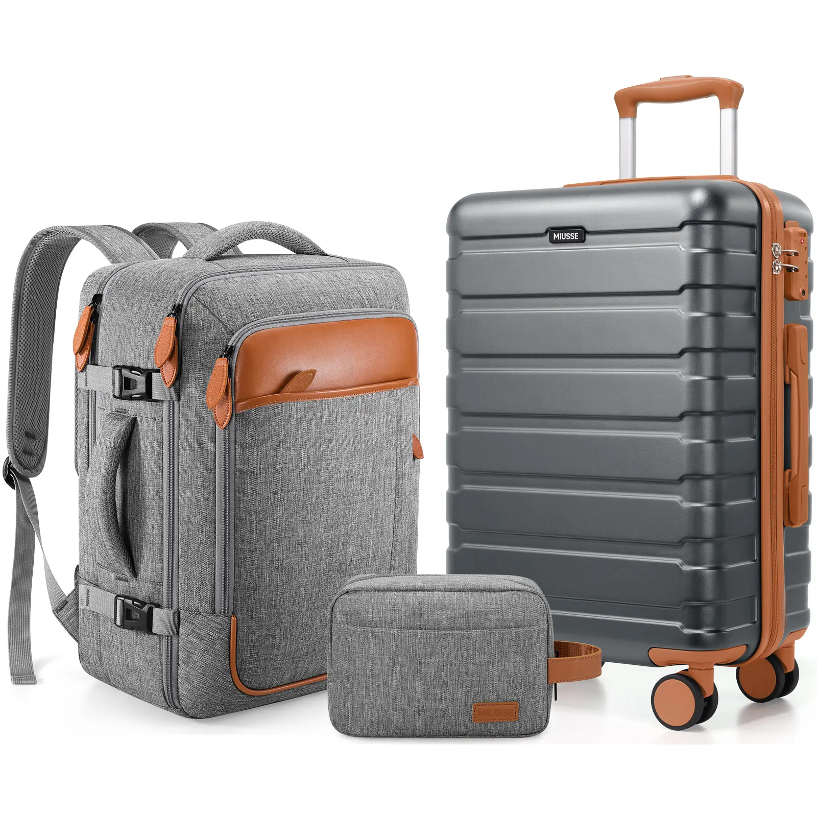 Miusse Durable 3-Piece ABS Hardshell Luggage Set - Carry On Luggage with Spinner Wheels, TSA Lock, Airline Approved Travel Backpack for Easy Summer Travel, Durable Luggage Set