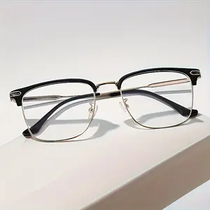 retro Oval Shape Plain Glasses,Metal Frame,Clear ABS Lens, Trendy Outdoor Eyewear for Men and Women,Fashionable Temple Design |   gold details