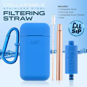 Mist Collapsible Water Filtering Straw, Removes Chlorine & Odor, Stainless Steel, Filter Straw With Carry Case, Brush, Travel-Friendly, Reusable Water Purifier Straw, Navy