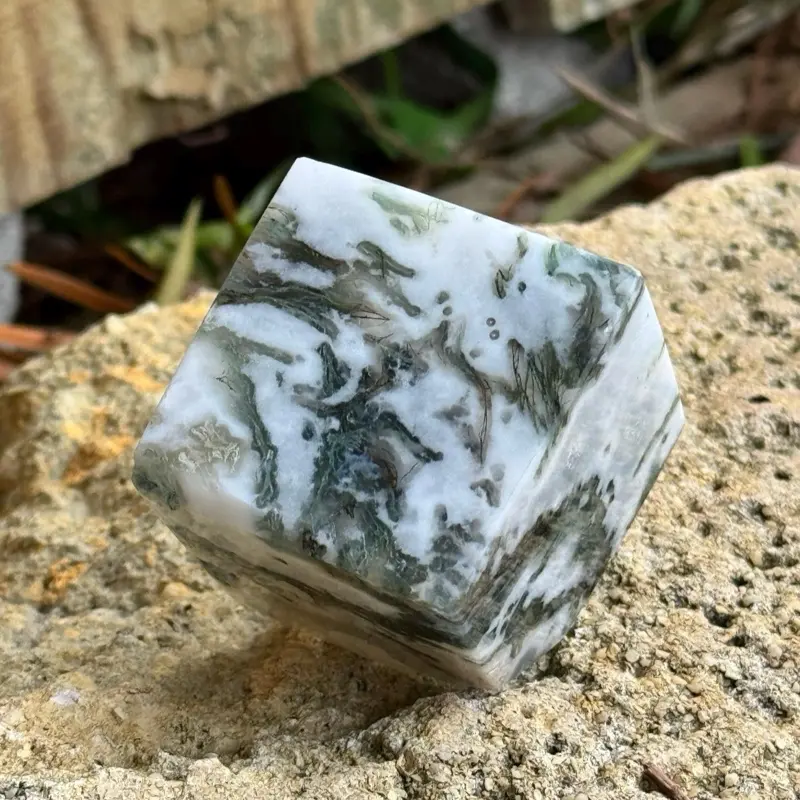 Natural Moss Agate Cube - C