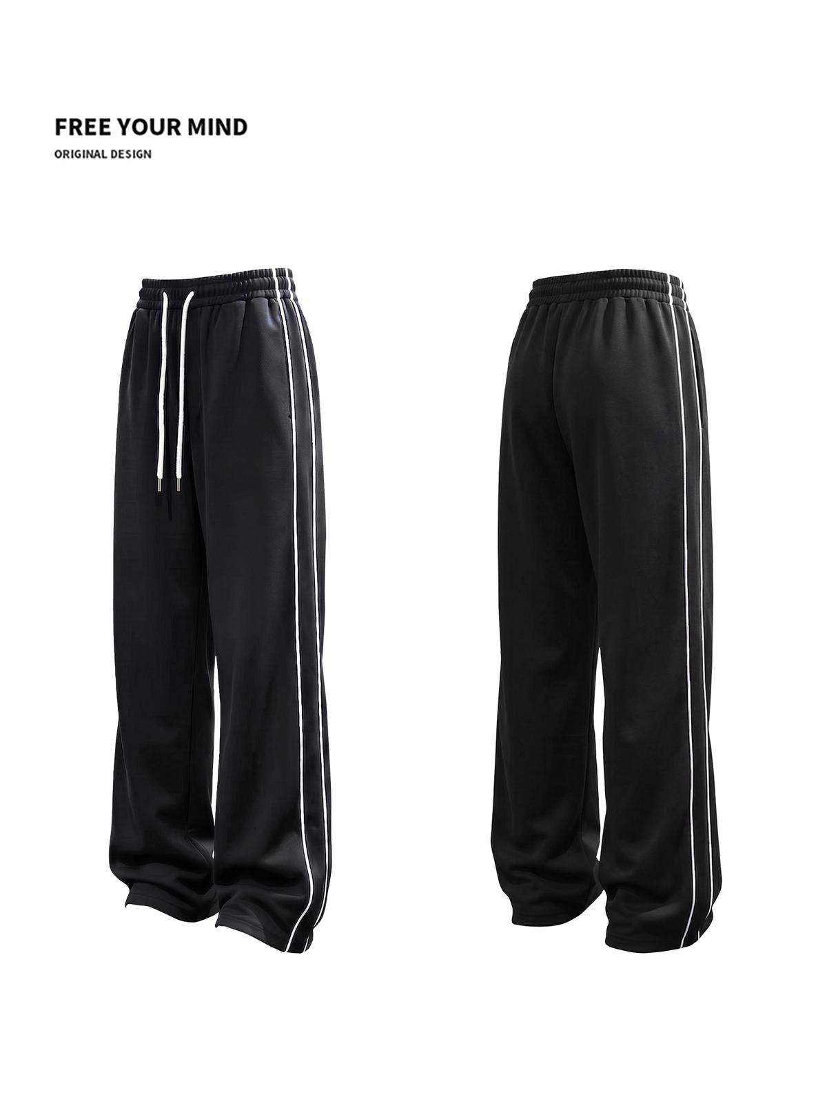 3-pack men's sweatpants, side stripe, baggy wide leg pants,  casual comfortable, loose straight fit, wide leg sweatpants, casual loose pant, autumn wear, wide leg loose fit sweatpants, campus outfit, elastic drawstring waist, street style,