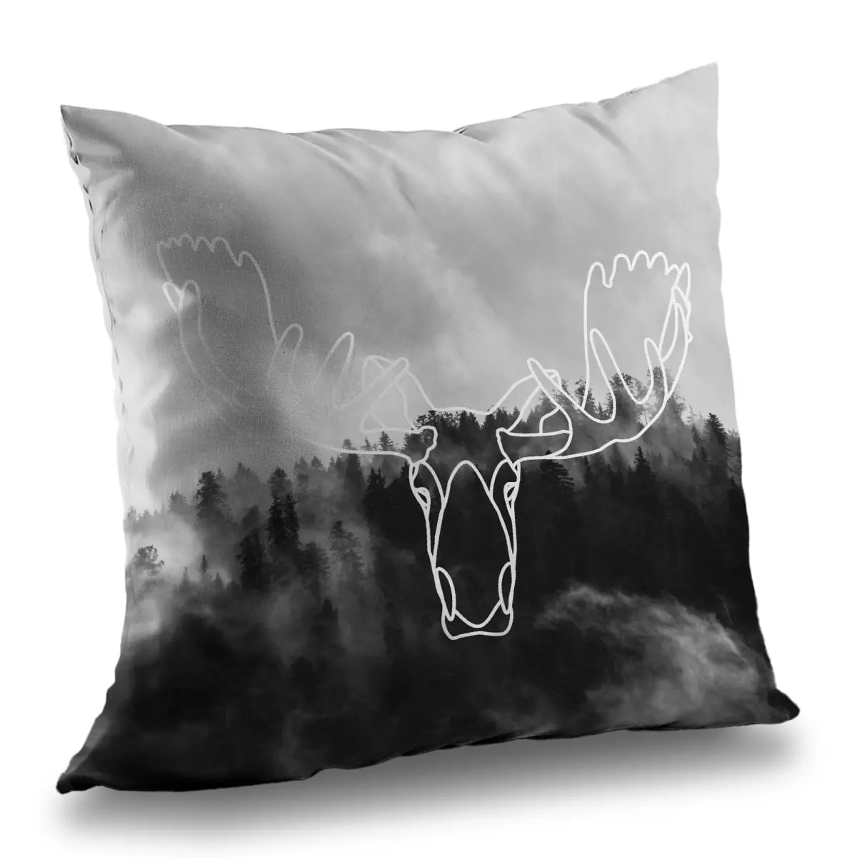 360 Stand 14x14 in. Minimalist Gray Moose Head Throw Pillow - Bedroom Inspo, Ideal for Bedroom, Living Room Textile Decor, Decorative, Contemporary, Durable, Poly Twill