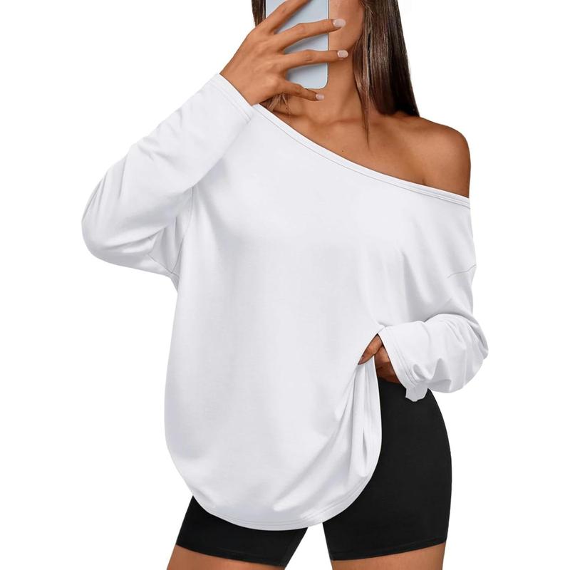 Womens Off The Shoulder Tops Oversized Tshirts Long Sleeve 2026 Casual Basic Tees with Camouflage Print Womenswear Blouse Floral  Fashion Elegance Everyday Style Fit