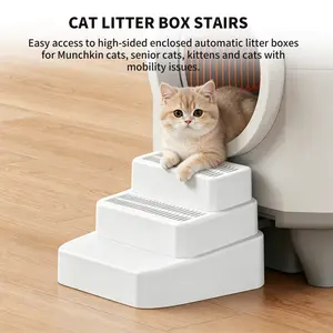 Adjustable Cat Stairs for Litter Box Detachable Rinseable Sand Control Step Fits Any Smart Litter Box Universal Design Easy to Clean & Use