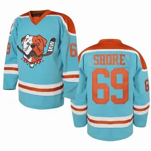 Letterkenny Sudbury Blueberry Bulldogs hockey jersey # 69 Shoresy Hockey Jersey Mint Shore TV Series Adult Hockey Jerseys Dog Head V-Neck Long Sleeve Uniform Hockey Jersey Christmas Eve gifts Holiday