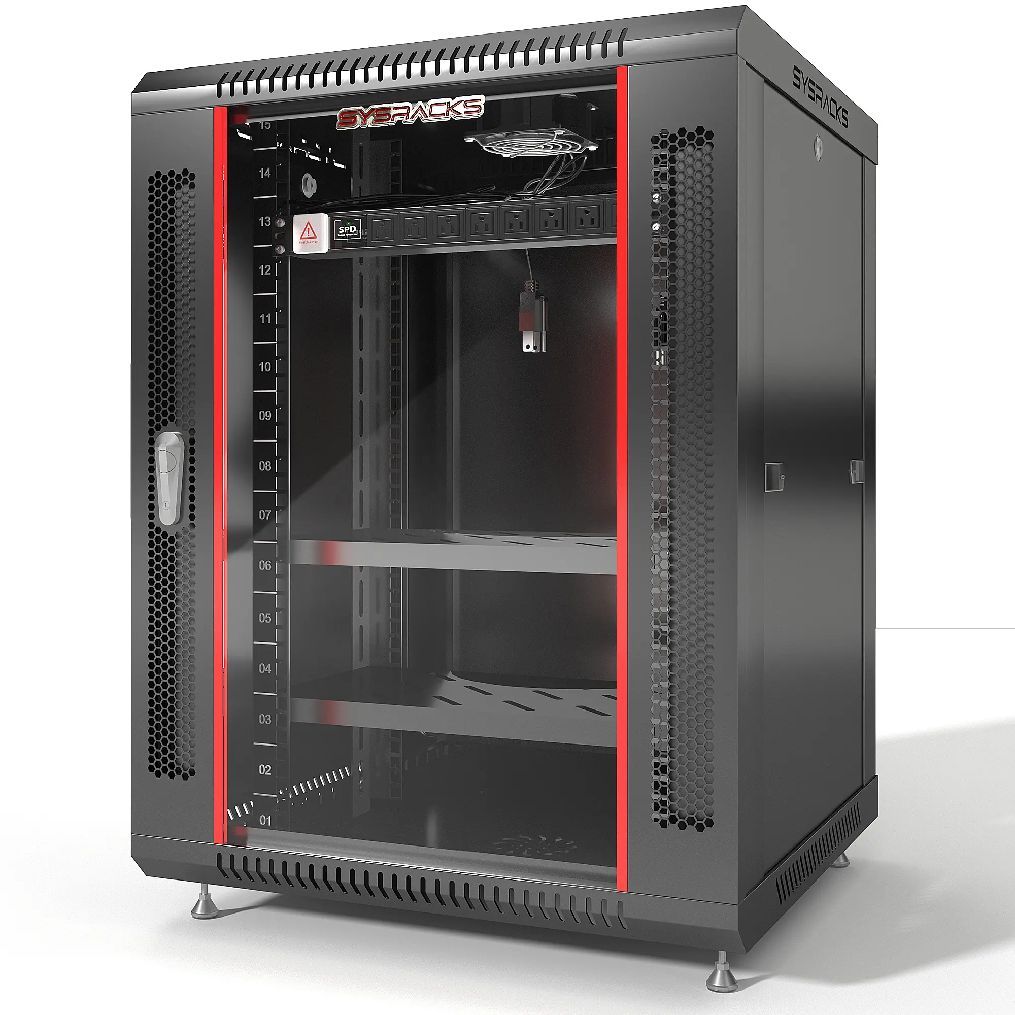 SYSRACKS 15U Wall Mount Server Rack Cabinet with Lock – Network Enclosure for IT AV Equipment – Data Rack for Home Office – Locking Computer Cabinet for Patch Panels, Routers, Switches – 24-Inch Deep – Vented Door – Black Metal Rackmount