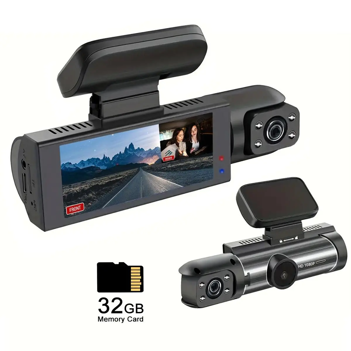 1080P Dual Recording Car DVR Camera with 32GB Card, Dashboard Cam with 3.16" Screen, HD Driving Recorder, Front Inside Video Dashcam with Night Vision, Loop Recording, Automotive Accessories, Car Stuff, Front Inside Dashcams, Car Interior Dashcam